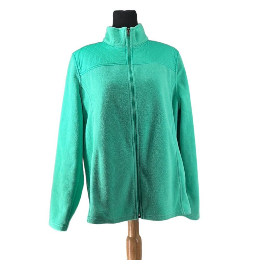 Talbots quilted polar fleece jacket sea green warm soft cozy layer sz XL